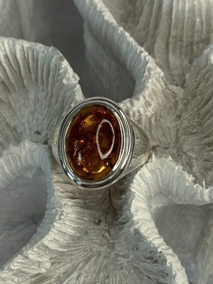 925 Sterling Silver Amber Ring Size 7