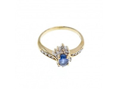 10K Yellow Gold Blue Sapphire & Diamonds Ring Size 5