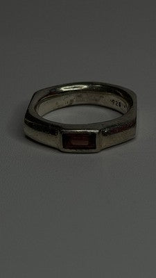 925 Sterling Silver Signet-Style Red Garnet Ring Size 6