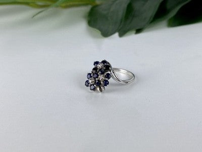 925 Sterling Silver Sapphire & CZ "Flowers" Ring Size 6.75