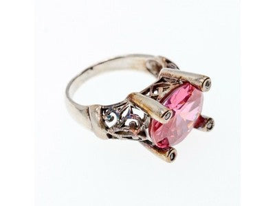 925 Sterling Silver Pink CZ Ring Size 8
