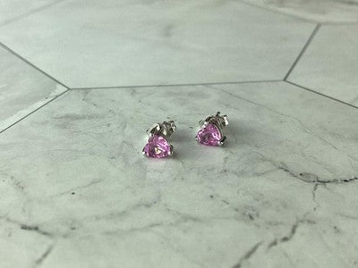 925 Sterling Silver Morganite and CZ "Hearts" Stud Earrings & Pendant Set