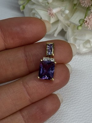 925 Sterling Silver Gold Plated Amethyst Pendant Length 0.80 Inch