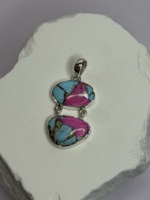 925 Sterling Silver Cotton Candy Turquoise Pendant Length 1.5 Inch