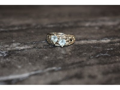 925 Sterling Silver Blue Spinel "Hearts" Ring Size 6.5