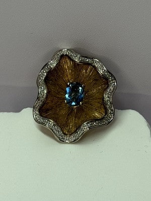 925 Sterling Silver Gold Plated Topaz "Beautiful Flower" Ring Size  7