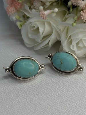 925 Sterling Silver Turquoise Clip Earrings Length 1.15 Inch