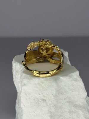 925 Sterling Silver Gold Plated Pearl Ring Size Adjustable