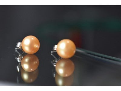 925 Sterling Silver Orange Pearls Stud Earrings