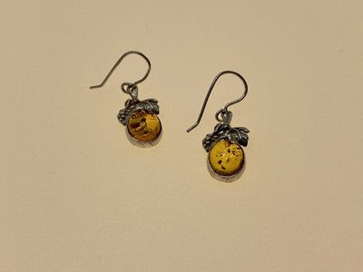 Vintage 925 Sterling Silver Amber Earrings