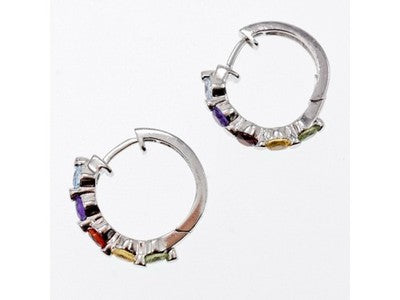 925 Sterling Silver Multi Gemstones "Rainbow" Earrings