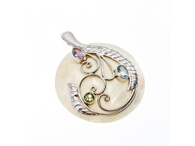 925 Sterling Silver Topaz, Amethyst, Peridot, Mother OF Pearl Pendant