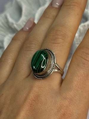 Vintage 925 Sterling Silver Malachite Ring Size 9