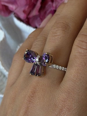 925 Sterling Silver Gold Plated Bow Cz Ring Size 10