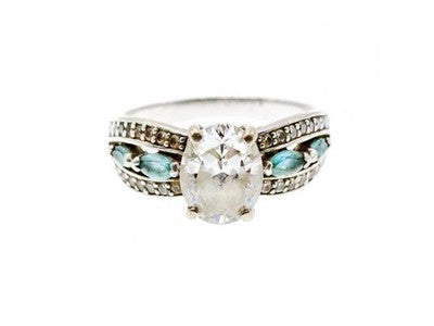 925 Sterling Silver White Beryl & Topaz Ring Size 11.75