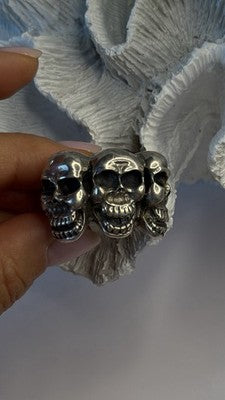 Triple Skull Gothic Biker Punk Rock 925 Sterling Silver Ring Size 9.5