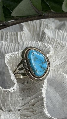 Vintage 925 Sterling Silver Blue Turquoise Ring Size 9.5