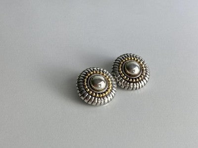 Flli Menegatti  Vintage 925 Sterling Silver Two Tone  14k Gold Clip-On Earrings