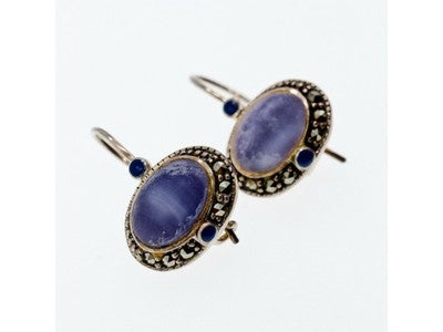 Vintage 925 Sterling Silver Agate & Marcasites Earrings