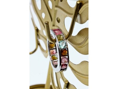 925 Sterling Silver Multi Gemstones Ring Size 8.5