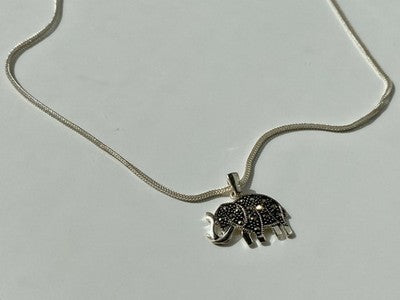 925 Sterling Silver Marcasites "Elephant" Chain With Pendant