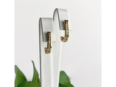 10K Yellow Gold White Sapphires Classic Stud Earrings