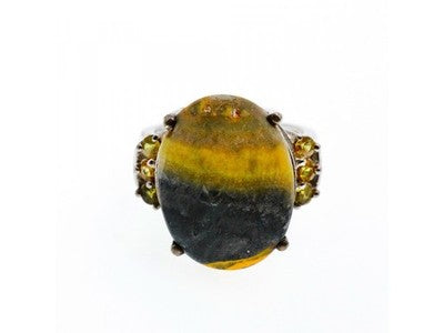 925 Sterling Silver Jasper & Citrine Ring Size 8