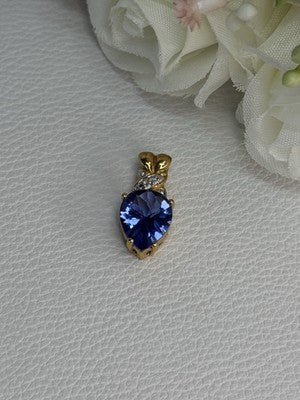 925 Sterling Silver Gold Plated Blue Spinel Pendant Length 0.75 Inch