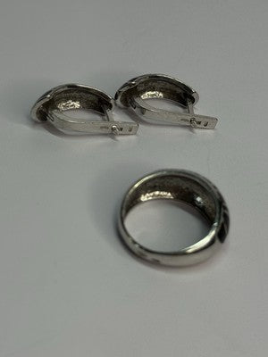 925 Sterling Silver Enamel Ring & Earrings Set Size 9