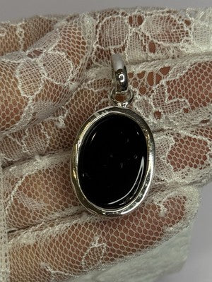 925 Sterling Silver Black Onyx Pendant Length 1.7 Inch