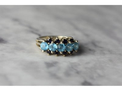 925 Sterling Silver Blue Spinel & Sapphires Ring Size 6.75