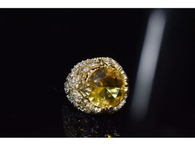 925 Sterling Silver Yellow Alpanite & CZ Ring Size 8 Turkey