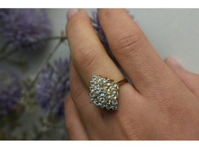 925 Sterling Silver Gold Plated Blue Spinel Ring Size 8