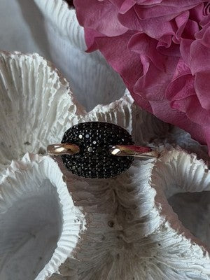 925 Sterling Silver Gold Plated Black Spinel Ring Size 9
