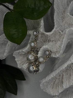 Beautiful Dangle 925 Sterling Silver White Pearls Earrings