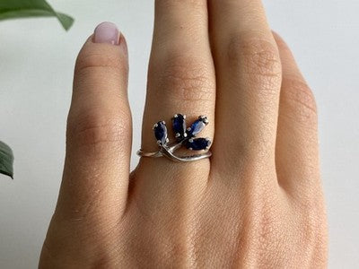 925 Sterling Silver Sapphires Ring Size 6.5