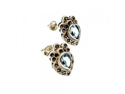 925 Sterling Silver Topaz & Marcasites Stud Earrings