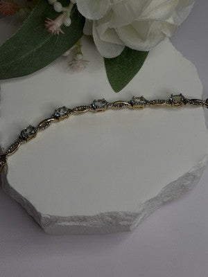 925 Sterling Silver Gold Plated Blue Topaz Bracelet Size 7.5