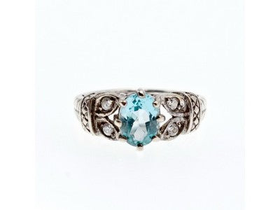 925 Sterling Silver Blue Spinel & CZ Ring Size 6.5