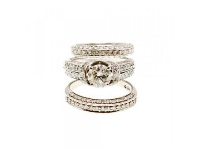 14K White Gold Diamonds Exclusive Triple Ring Size 7.25