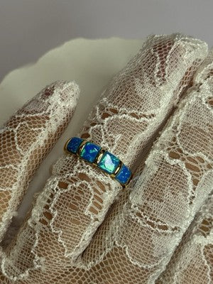 925 Sterling Silver Gold Plated Opal Ring Size 5.5