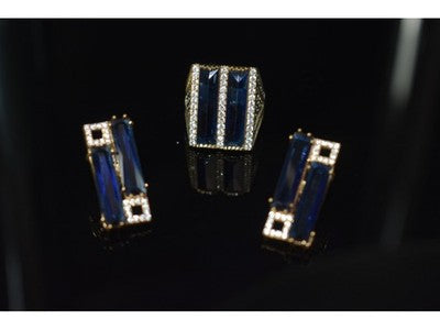 925 Sterling Silver Blue Alpanite SET (Ring & Earrings)
