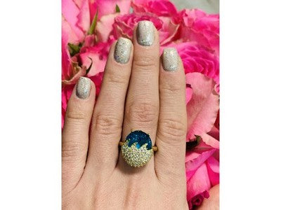 925 Sterling Silver Alpanite & CZ Ring Size 6.5