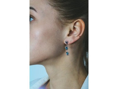 925 Sterling Silver Aquamarine "Hearts" Earrings