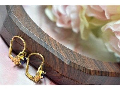 18K Yellow Gold Blue Spinel "Flowers" Earrings Italy