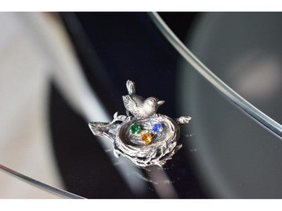 Vintage 925 Sterling Silver Multicolor CZ "Bird" Brooch