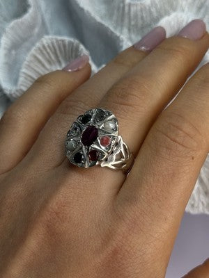 925 Sterling Silver Ruby & Multicolor Gemstones Ring Size 8