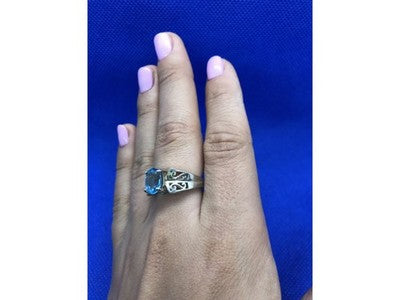 925 Sterling Silver Blue Spinel Ring Size 6.5