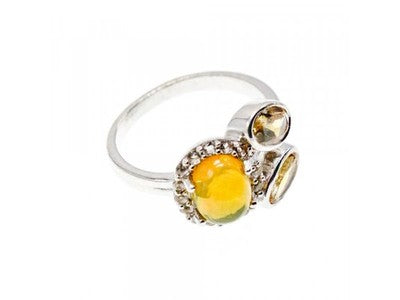 925 Sterling Silver Opal, Heliodor & CZ Ring Size 6
