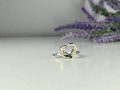 925 Sterling Silver Malachite Insert "Heart" Ring Size 6.5